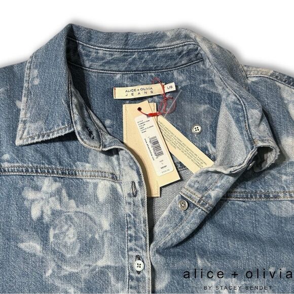 Alice + Olivia **NWT** Finley Raw Hem Button Down Denim Shirt in Lotus Floral - Picture 12 of 12